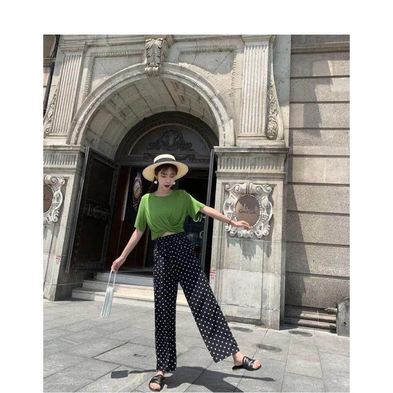 Cropped Loose Fit Polka Dot Ankle Cut Pants