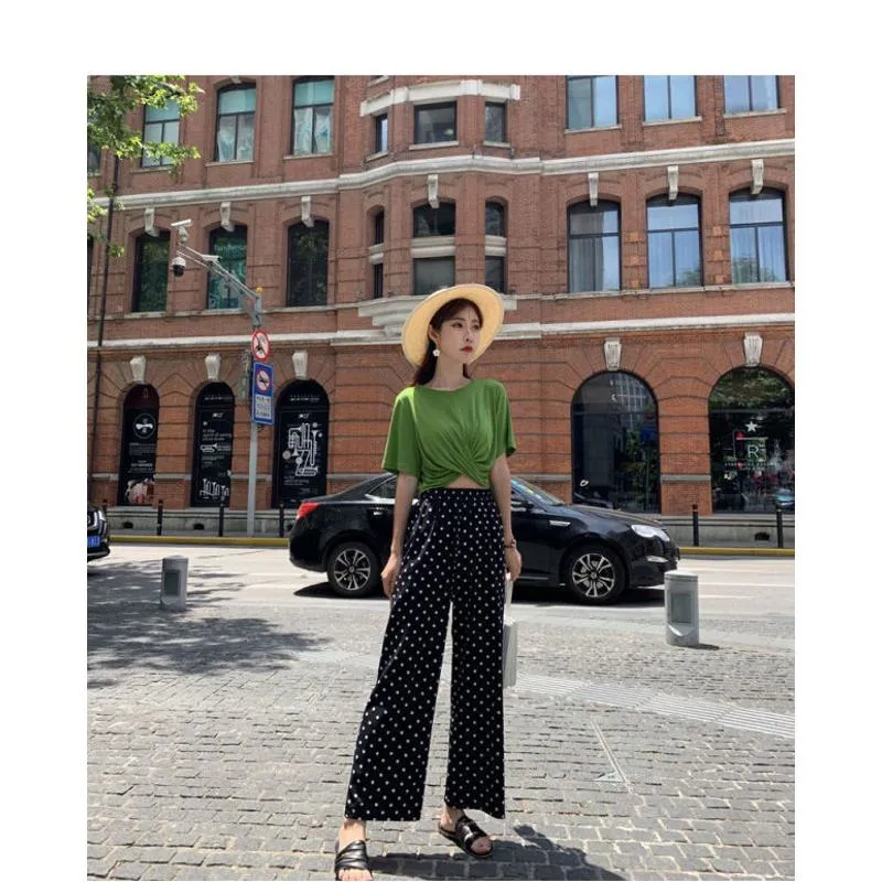 Cropped Loose Fit Polka Dot Ankle Cut Pants