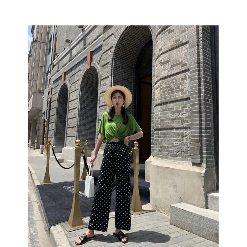 Cropped Loose Fit Polka Dot Ankle Cut Pants