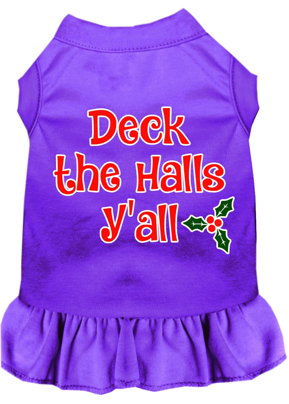 Deck The Halls Y'all Screen Print Dog Dress Purple Xs