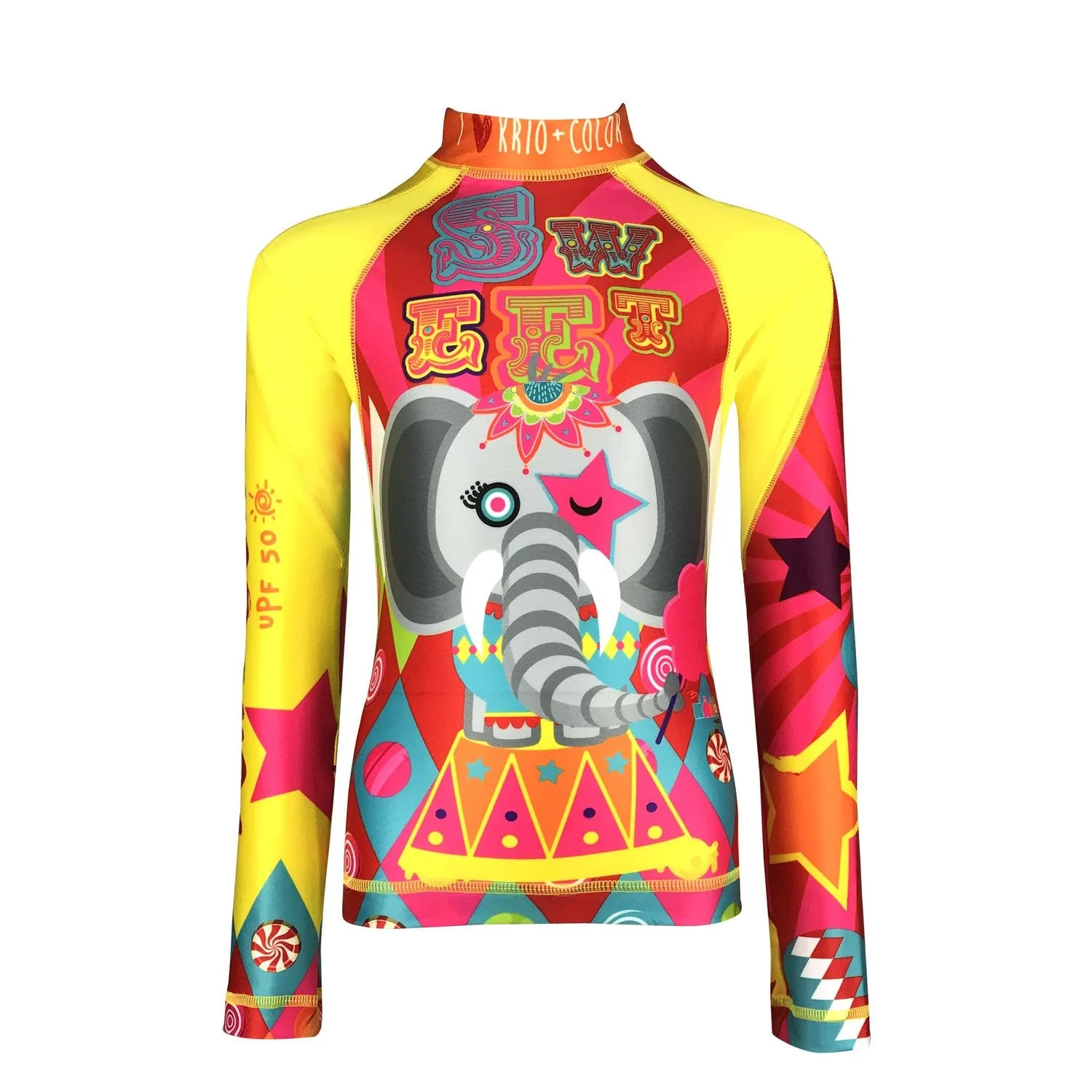 Elefante Circus Girls Long Sleeve Rash Guard Shirt With Zipper