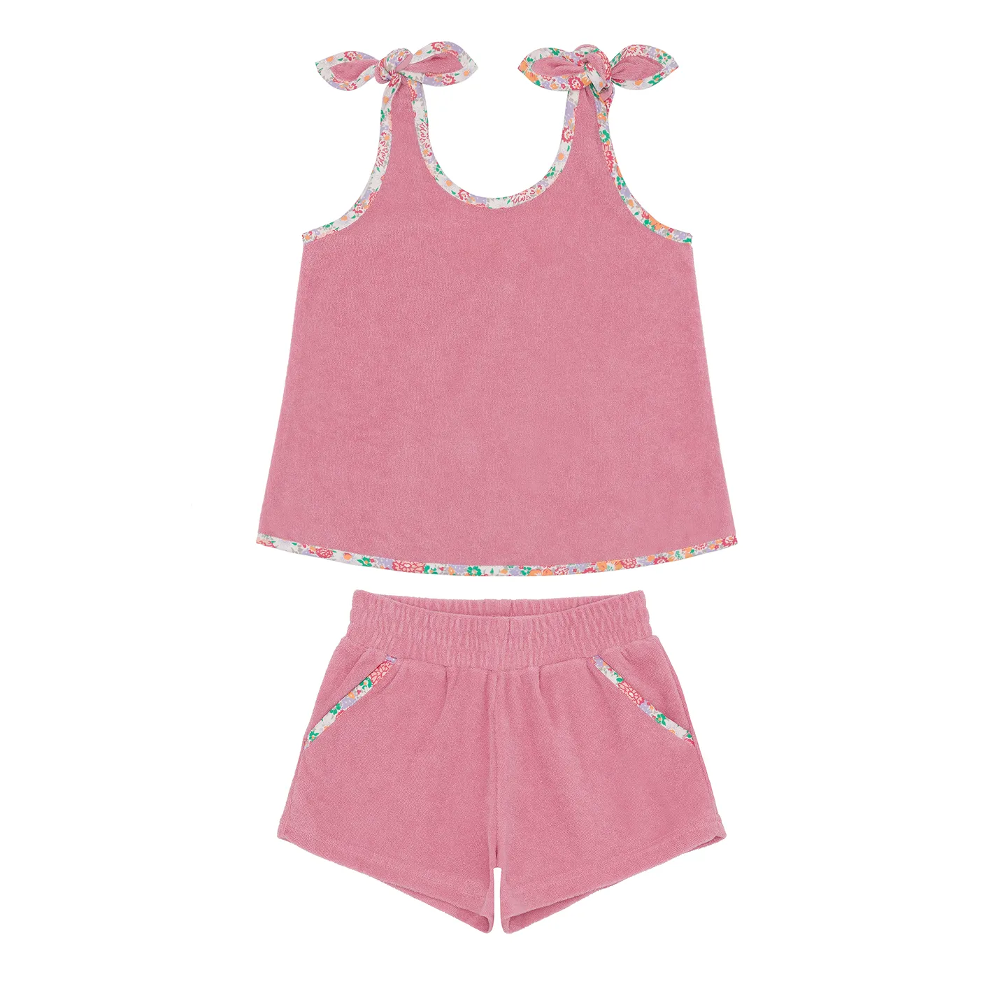 girls pink sands french terry tie-knot tank top set