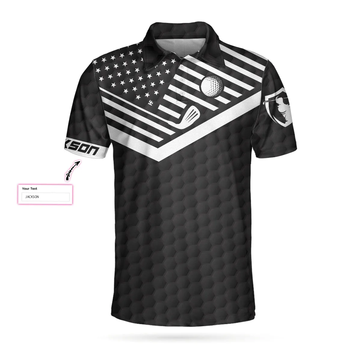 Golf Ball And Golf Club Custom Polo Shirt, Personalized Black American Flag Polo Shirt, Best Golf Shirt For Men Coolspod
