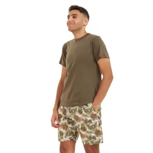 Men summer pajama set Beige T-shirt   Havane leaves short