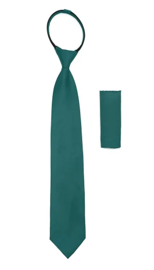 Satine Teal Zipper Tie with Hankie Set