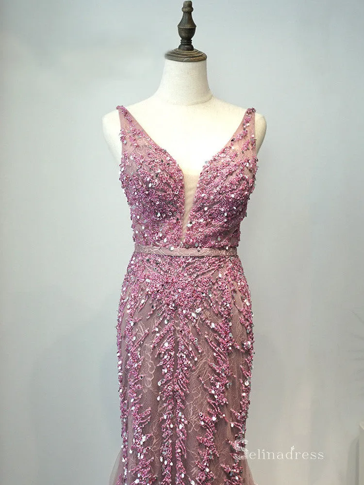 Selina Luxury Mermiad Sexy Prom Dress With Feather Tassel Long Prom Evening Gowns SC048