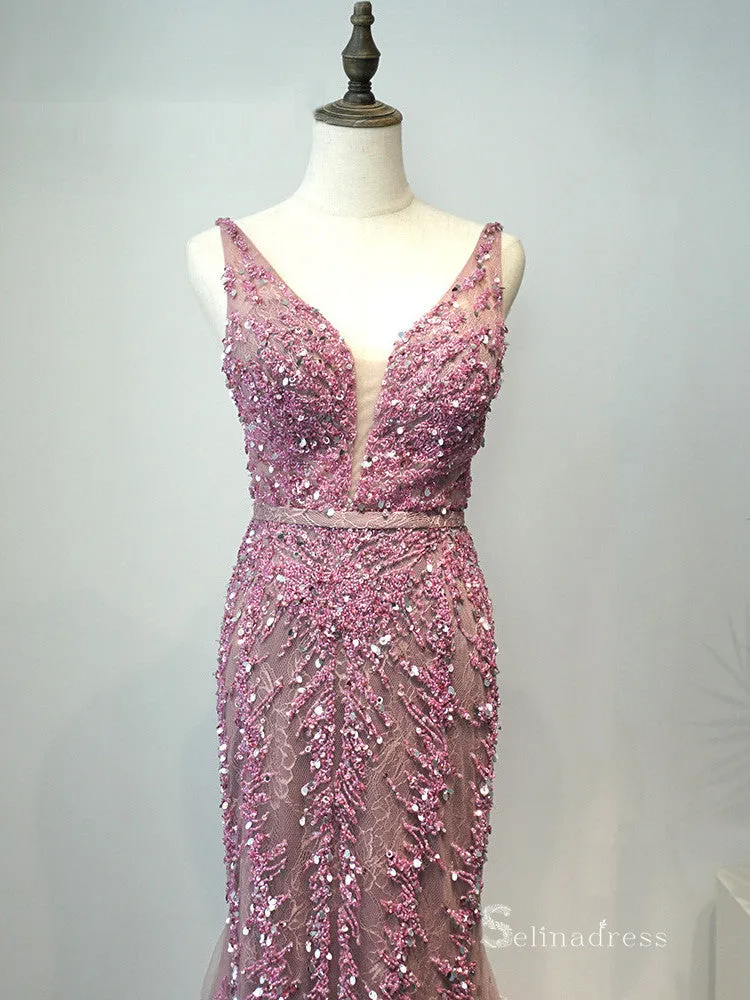 Selina Luxury Mermiad Sexy Prom Dress With Feather Tassel Long Prom Evening Gowns SC048
