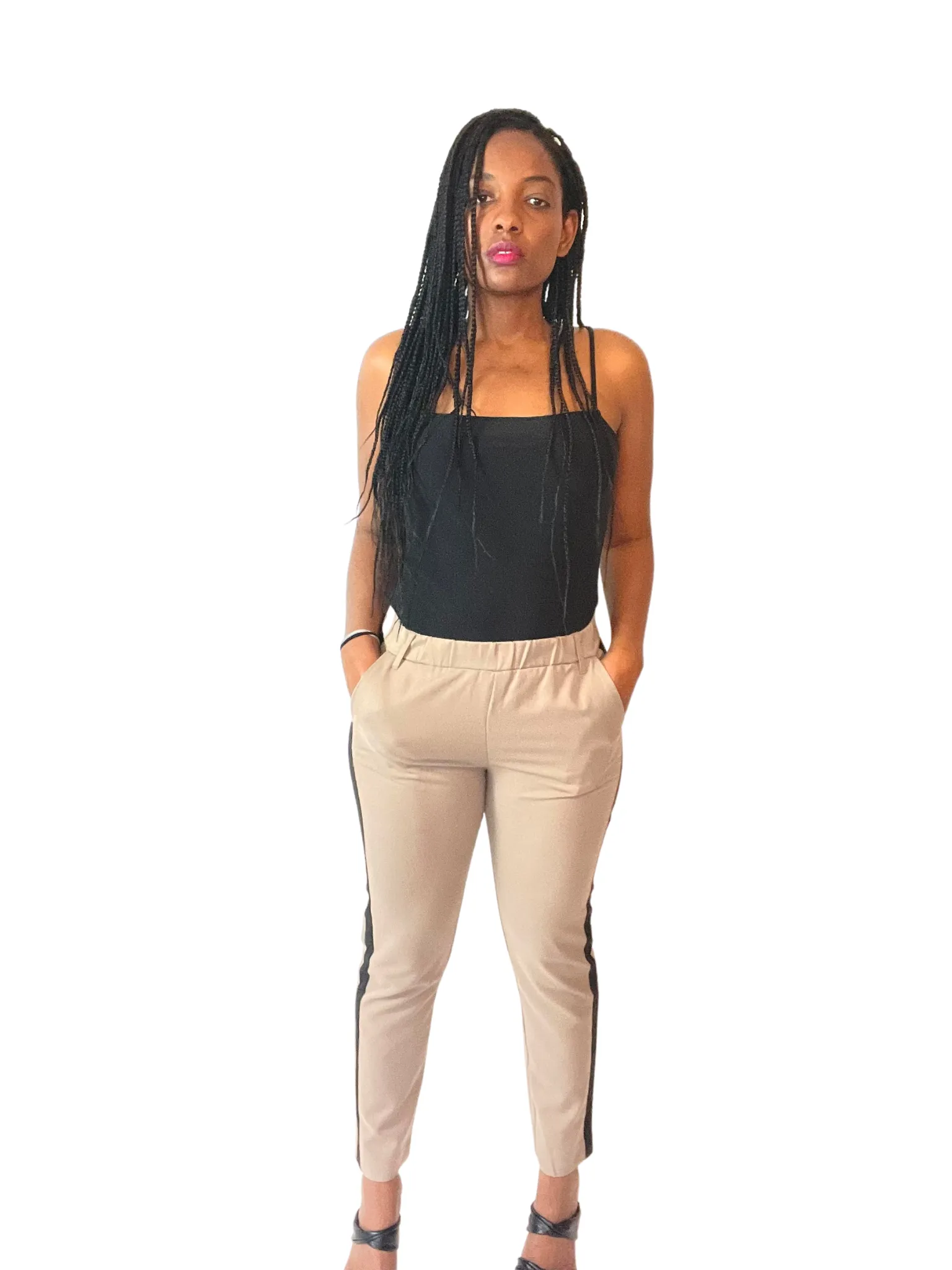 Side Striped Stretched Cuffed Pants
