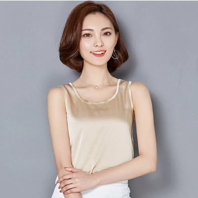 Silky Worn Outside White French Style Satin Finish Tank Top