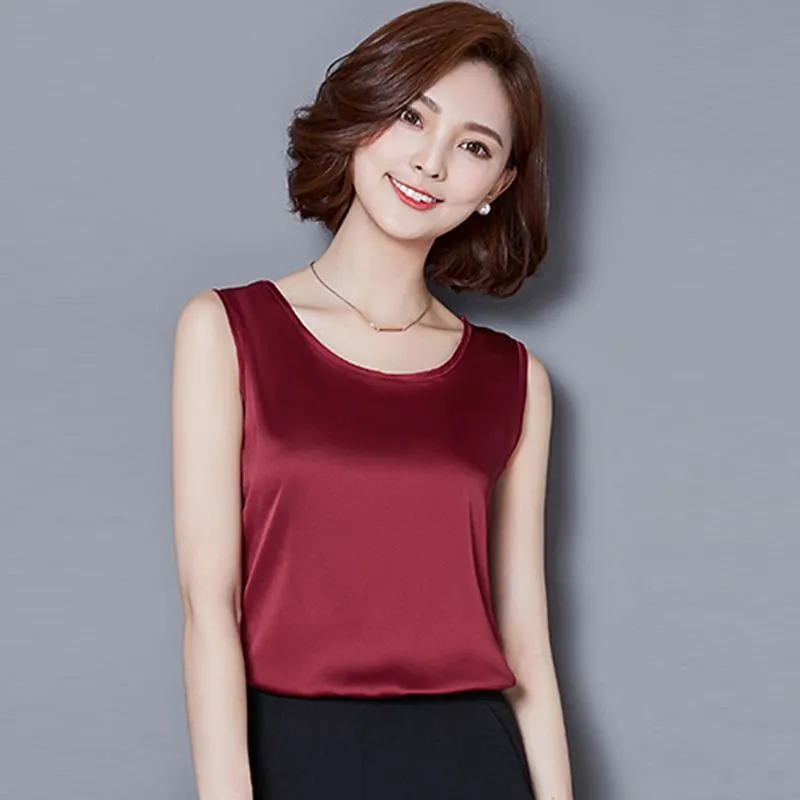Silky Worn Outside White French Style Satin Finish Tank Top