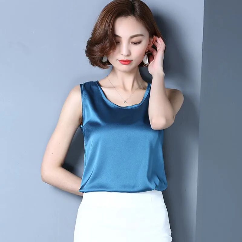 Silky Worn Outside White French Style Satin Finish Tank Top