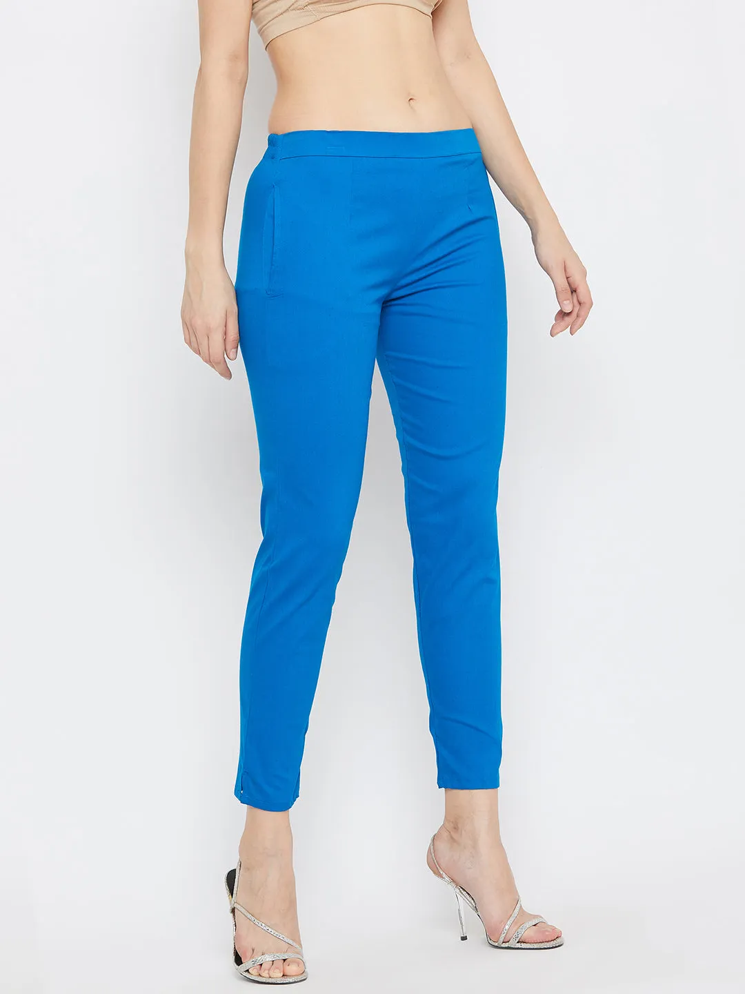 Women Royal Blue Regular Fit Solid Pants